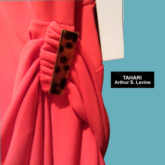 TAHARI ASL NEW Cottagecore THERESA Ruche Double Ring Tie Bell Sleeve Dress 12 - Picture 3 of 12